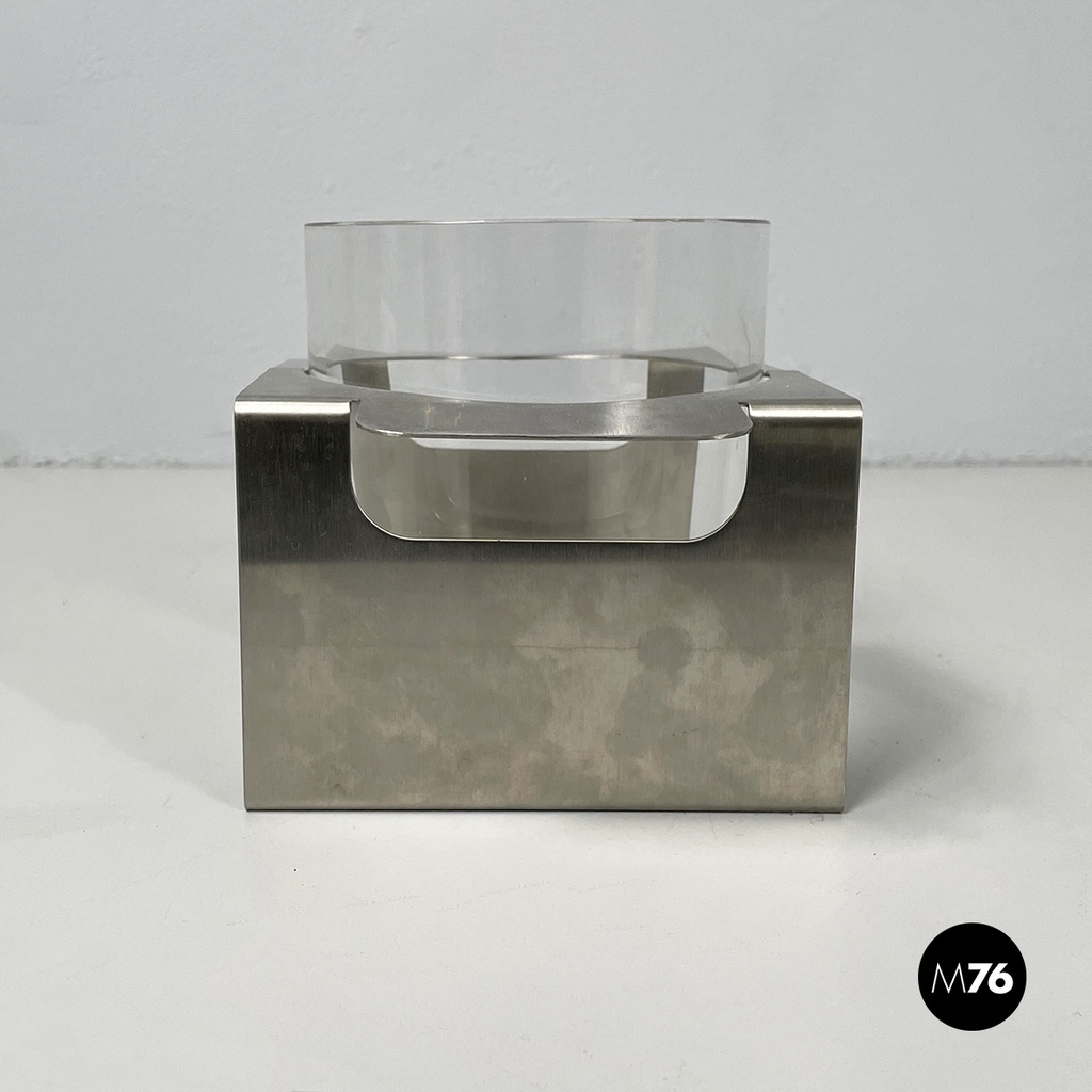 Italian modern glass and metal ice bucket with pliers by Zani & Zani, 1980s