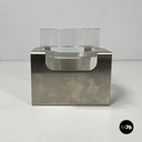 Italian modern glass and metal ice bucket with pliers by Zani & Zani, 1980s