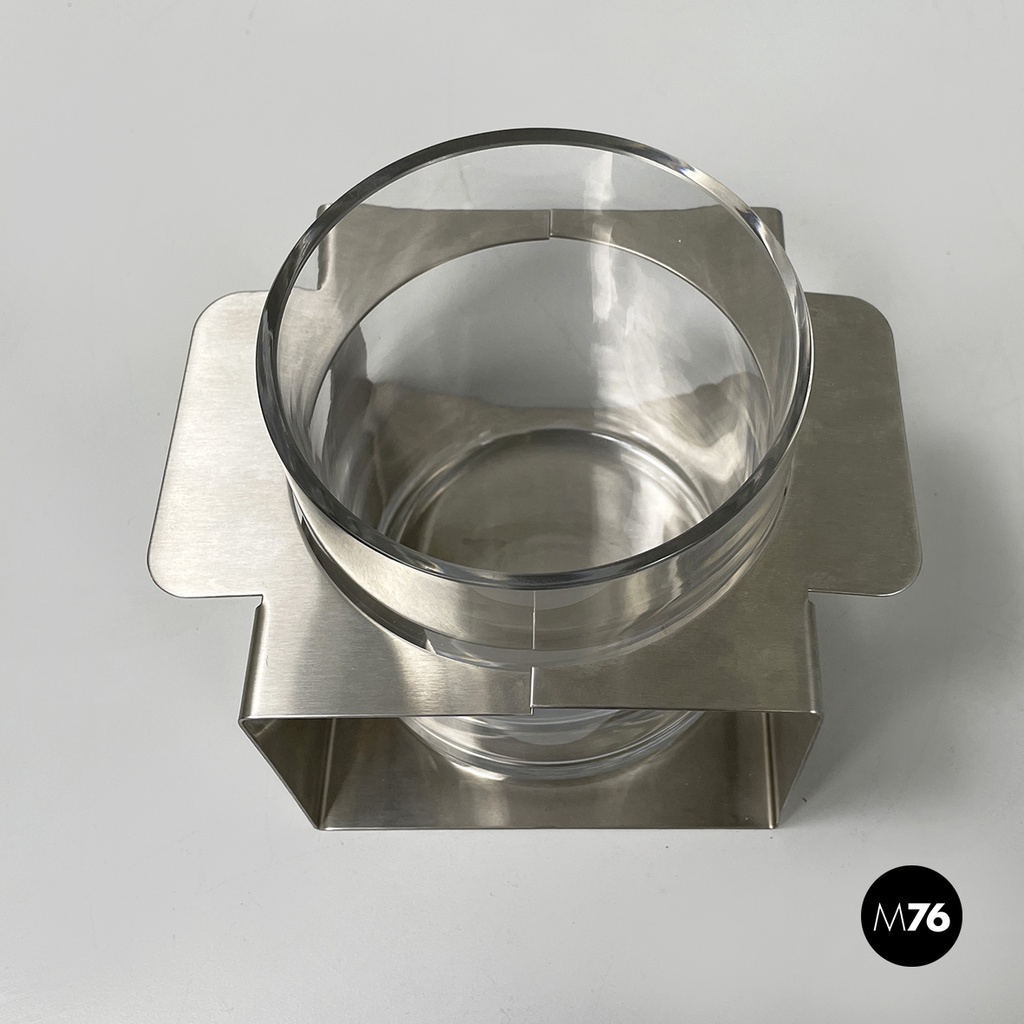 Italian modern glass and metal ice bucket with pliers by Zani & Zani, 1980s