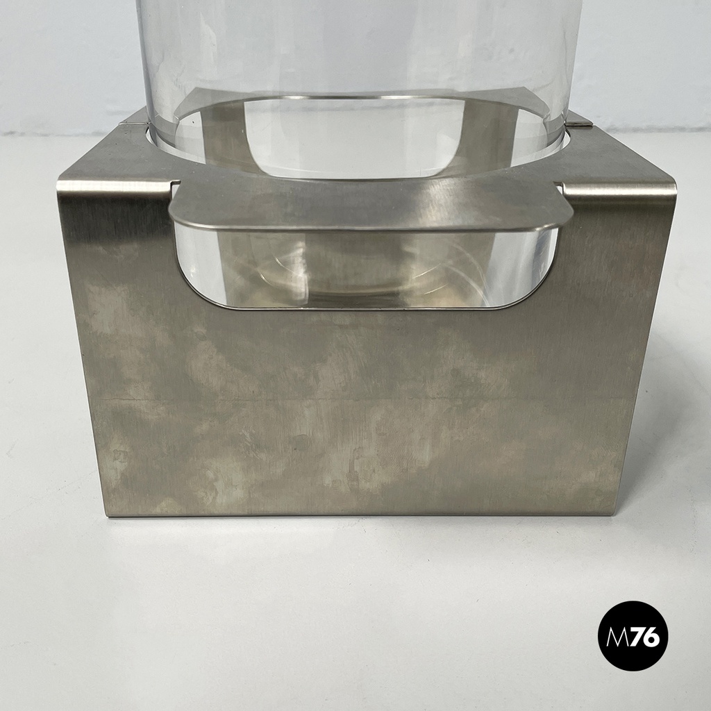 Italian modern glass and metal ice bucket with pliers by Zani & Zani, 1980s
