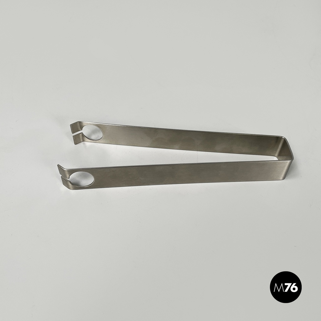 Italian modern glass and metal ice bucket with pliers by Zani & Zani, 1980s