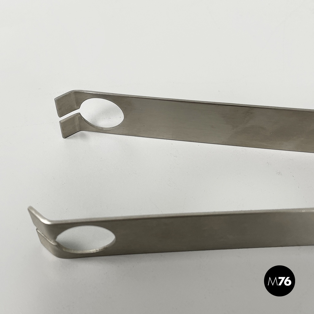 Italian modern glass and metal ice bucket with pliers by Zani & Zani, 1980s