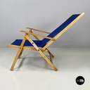 Italian mid-century Deck chair in blue fabric and wood by fratelli Reguitti 1960