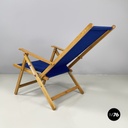Italian mid-century Deck chair in blue fabric and wood by fratelli Reguitti 1960