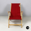 Italian mid-century Deck chair in red fabric and wood by fratelli Reguitti 1960s