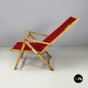 Italian mid-century Deck chair in red fabric and wood by fratelli Reguitti 1960s