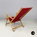 Italian mid-century Deck chair in red fabric and wood by fratelli Reguitti 1960s