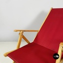 Italian mid-century Deck chair in red fabric and wood by fratelli Reguitti 1960s