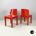 Italian modern red plastic chairs 1050 by Marcello Siard for Longato, 1970s