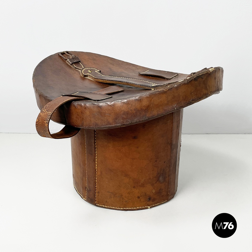 Italian party set with leather hatbox, top hat, mask, pipe and bow tie mid 1900s