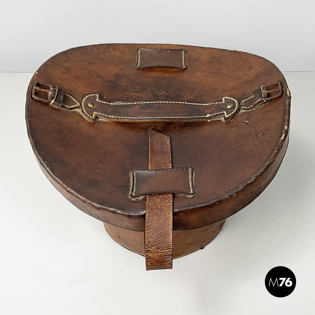 Italian party set with leather hatbox, top hat, mask, pipe and bow tie mid 1900s