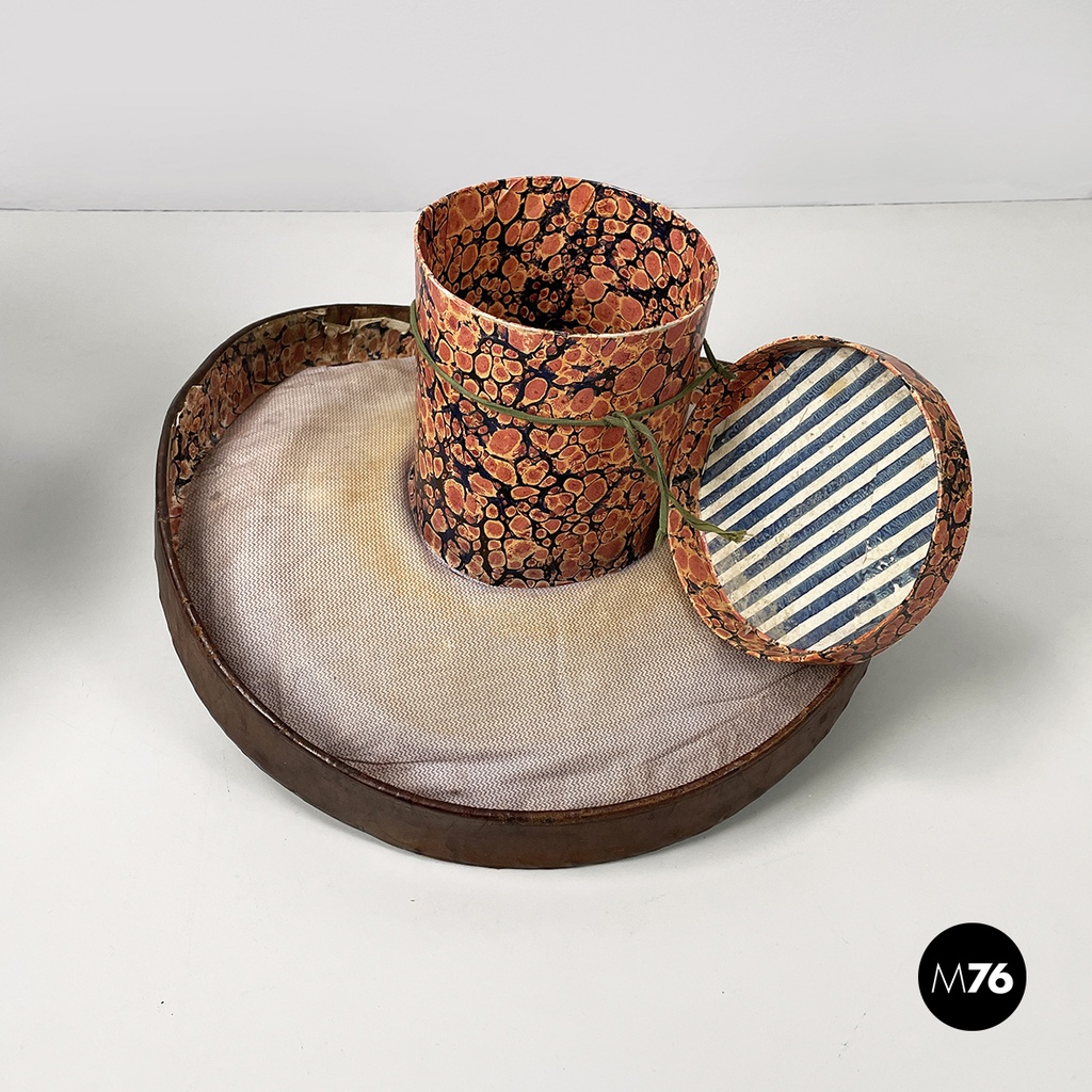 Italian party set with leather hatbox, top hat, mask, pipe and bow tie mid 1900s