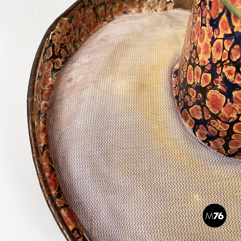 Italian party set with leather hatbox, top hat, mask, pipe and bow tie mid 1900s