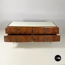 Italian mid-century modern Chest of drawers in wood, glass and brass, 1950s