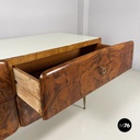 Italian mid-century modern Chest of drawers in wood, glass and brass, 1950s