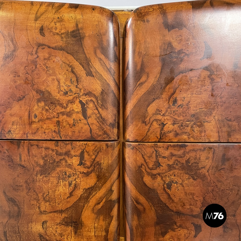 Italian mid-century modern Chest of drawers in wood, glass and brass, 1950s