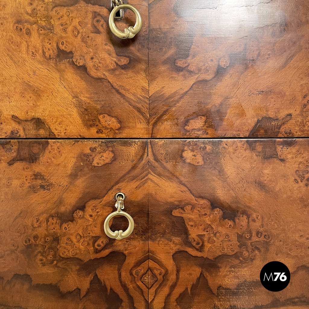 Italian mid-century modern Chest of drawers in wood, glass and brass, 1950s