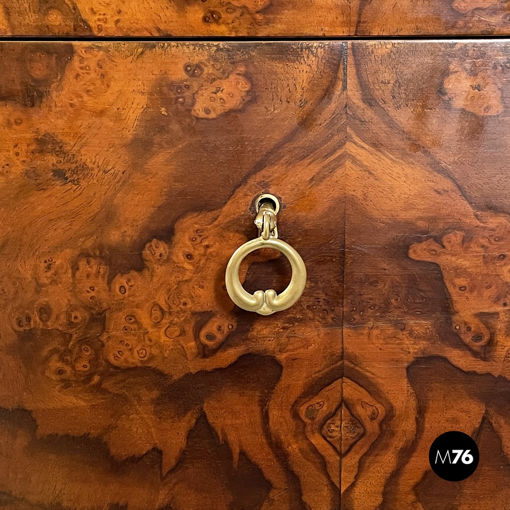 Italian mid-century modern Chest of drawers in wood, glass and brass, 1950s