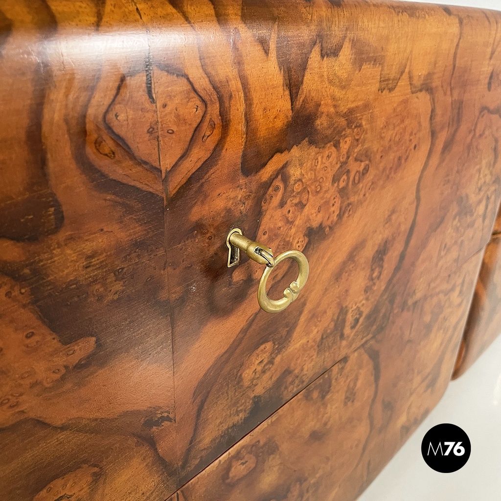 Italian mid-century modern Chest of drawers in wood, glass and brass, 1950s