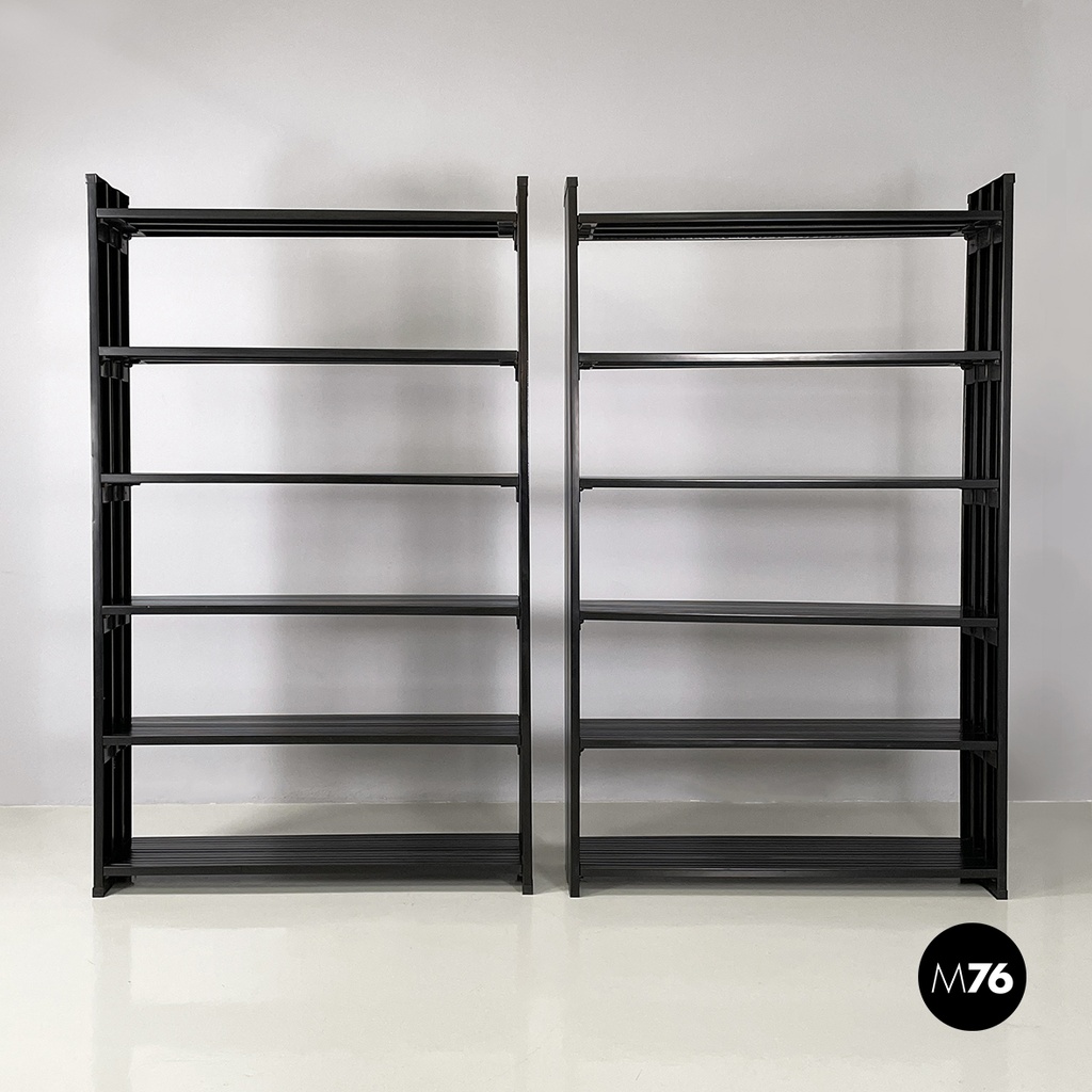 Italian modern Self-supporting bookcases in black plastic by Robots, 1990s