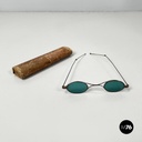 Italian mid-century modern Sunglasses in green glass and metal, mid 1900s