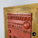 Argentine modern red ceramic golden wood sculpture painting by Carlos Carlè 1974