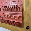 Argentine modern red ceramic golden wood sculpture painting by Carlos Carlè 1974