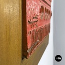 Argentine modern red ceramic golden wood sculpture painting by Carlos Carlè 1974