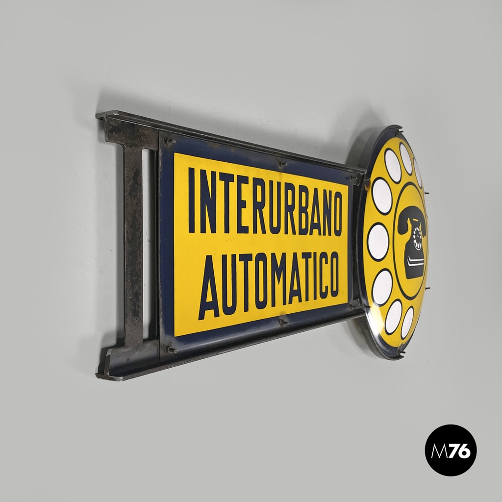 Italian mid-century modern yellow white and black metal telephone sign, 1960s
