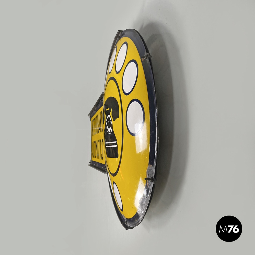 Italian mid-century modern yellow white and black metal telephone sign, 1960s