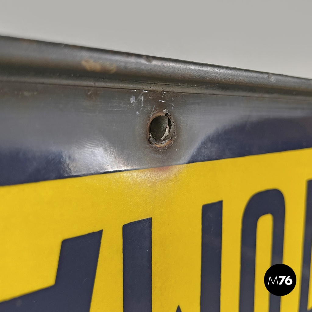 Italian mid-century modern yellow white and black metal telephone sign, 1960s