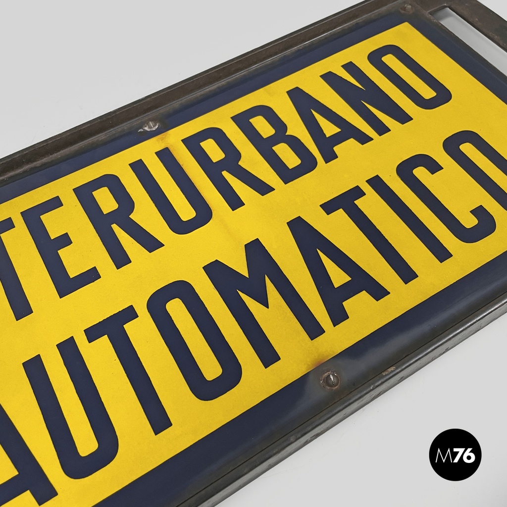 Italian mid-century modern yellow white and black metal telephone sign, 1960s