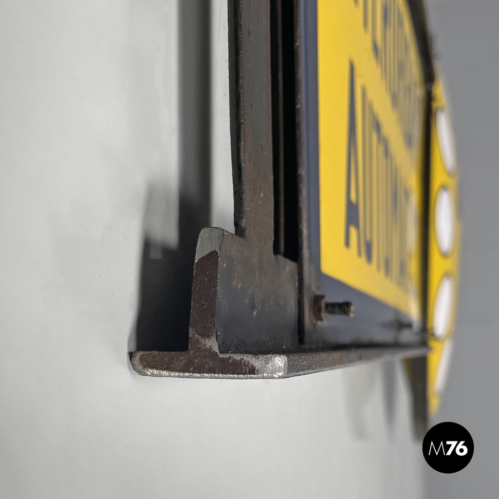 Italian mid-century modern yellow white and black metal telephone sign, 1960s