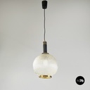 Italian mid-century modern Chandelier in molded glass, brass and metal, 1950s