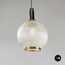 Italian mid-century modern Chandelier in molded glass, brass and metal, 1950s