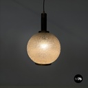 Italian mid-century modern Chandelier in molded glass, brass and metal, 1950s