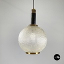 Italian mid-century modern Chandelier in molded glass, brass and metal, 1950s