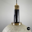 Italian mid-century modern Chandelier in molded glass, brass and metal, 1950s