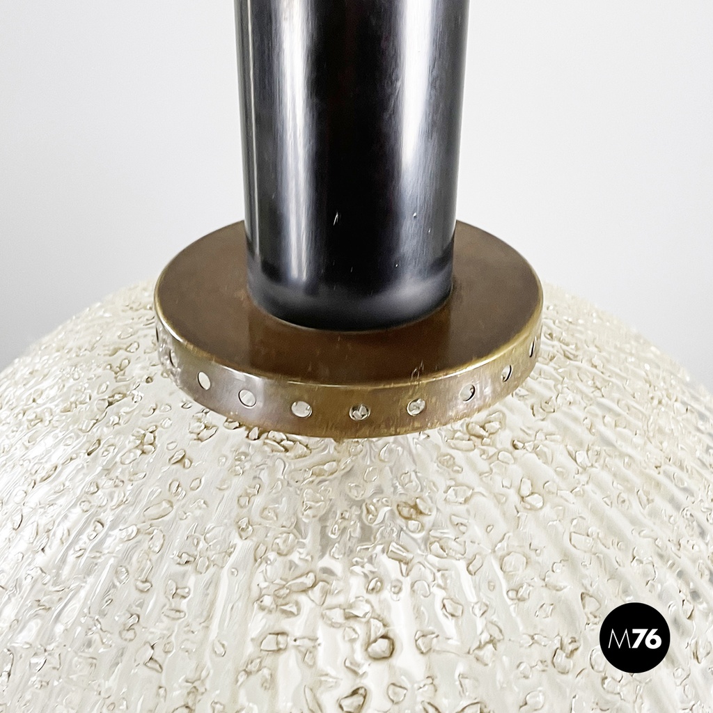 Italian mid-century modern Chandelier in molded glass, brass and metal, 1950s