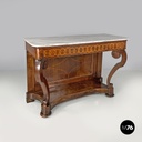Italian antique console table in wood and marble with inlay decorations, 1840