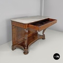 Italian antique console table in wood and marble with inlay decorations, 1840