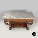 Italian antique console table in wood and marble with inlay decorations, 1840