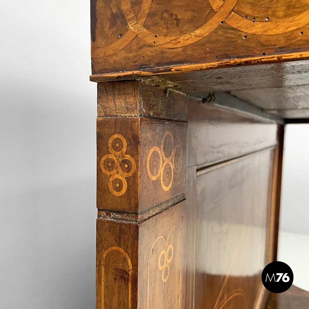 Italian antique console table in wood and marble with inlay decorations, 1840