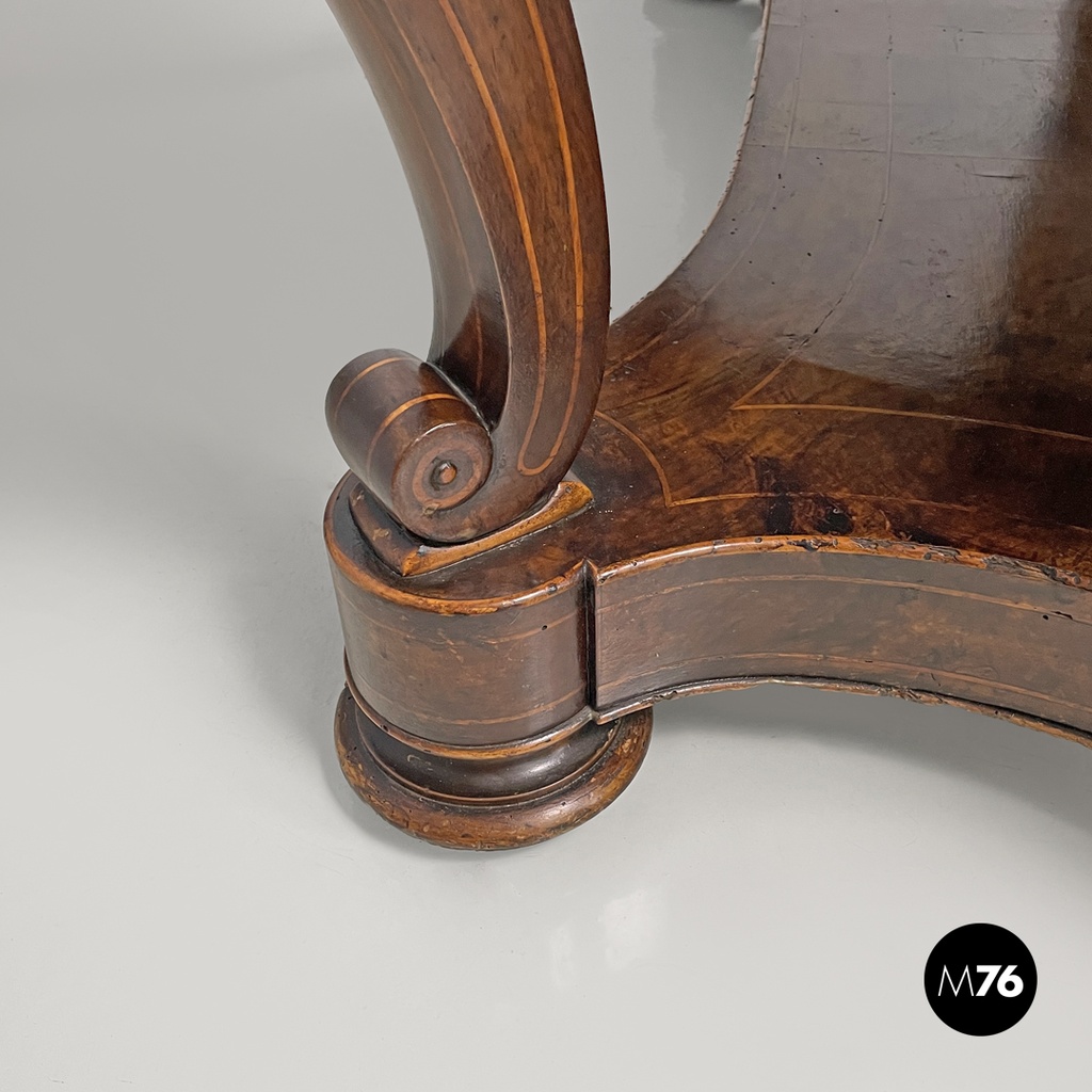 Italian antique console table in wood and marble with inlay decorations, 1840