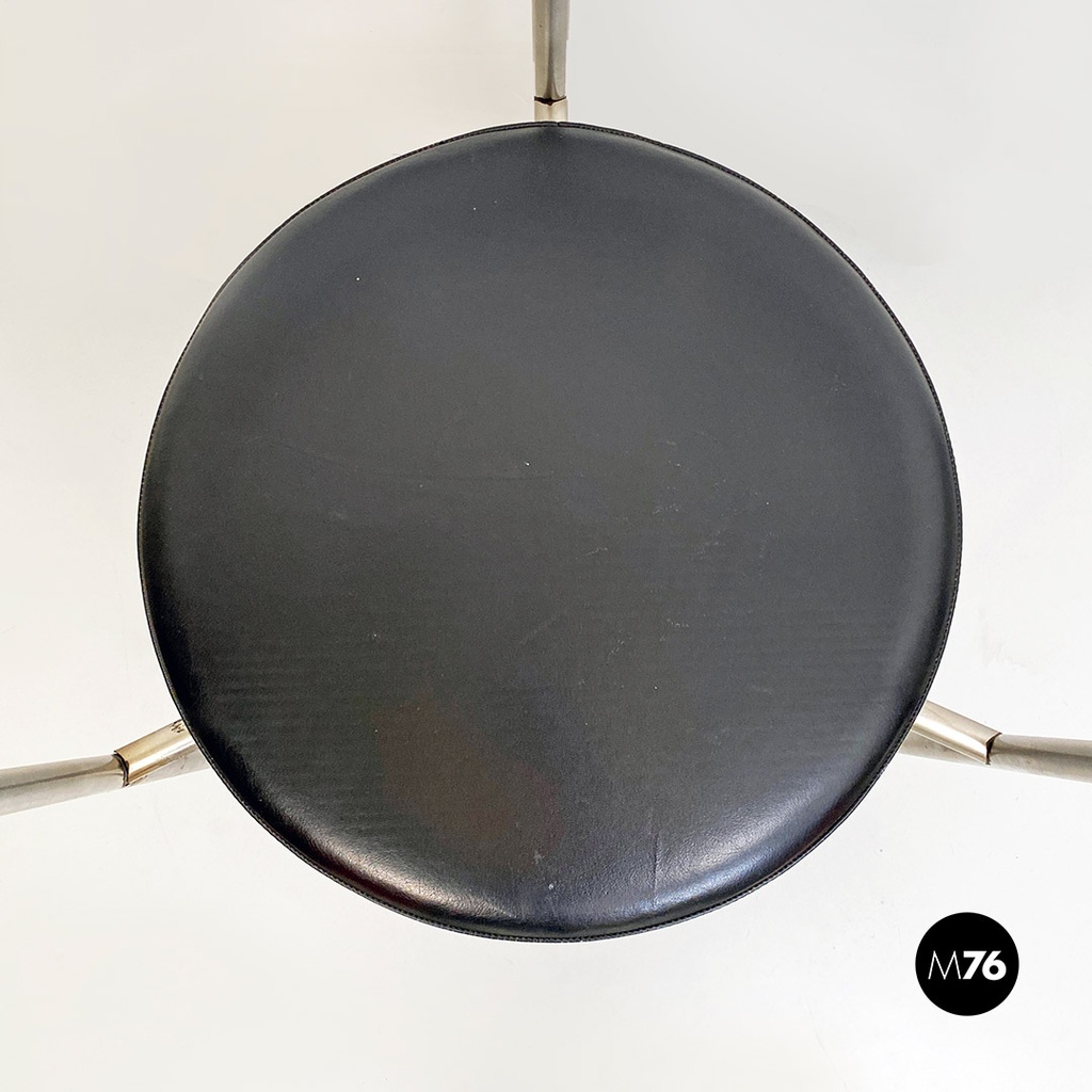 Italian Post Modern Cockpit Shape Leather and Steel Side Chair, 1980s