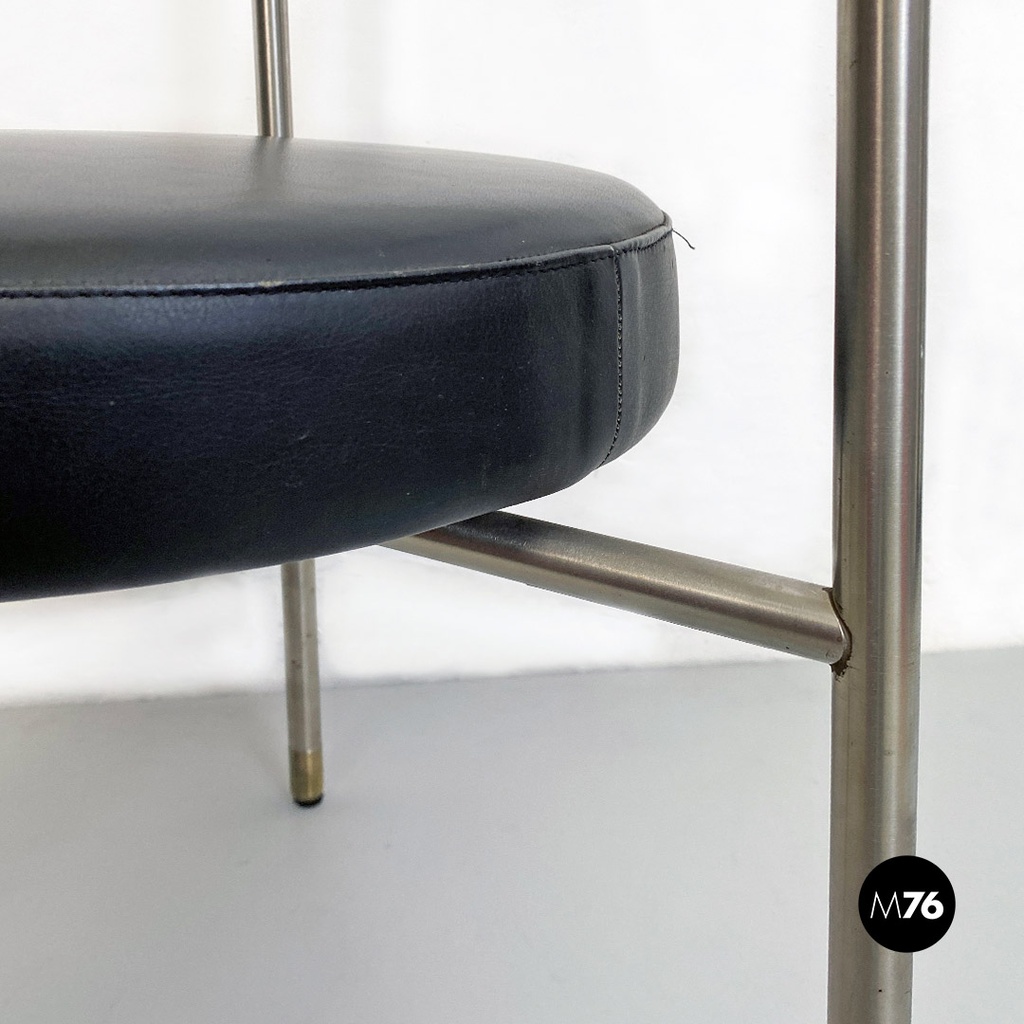 Italian Post Modern Cockpit Shape Leather and Steel Side Chair, 1980s