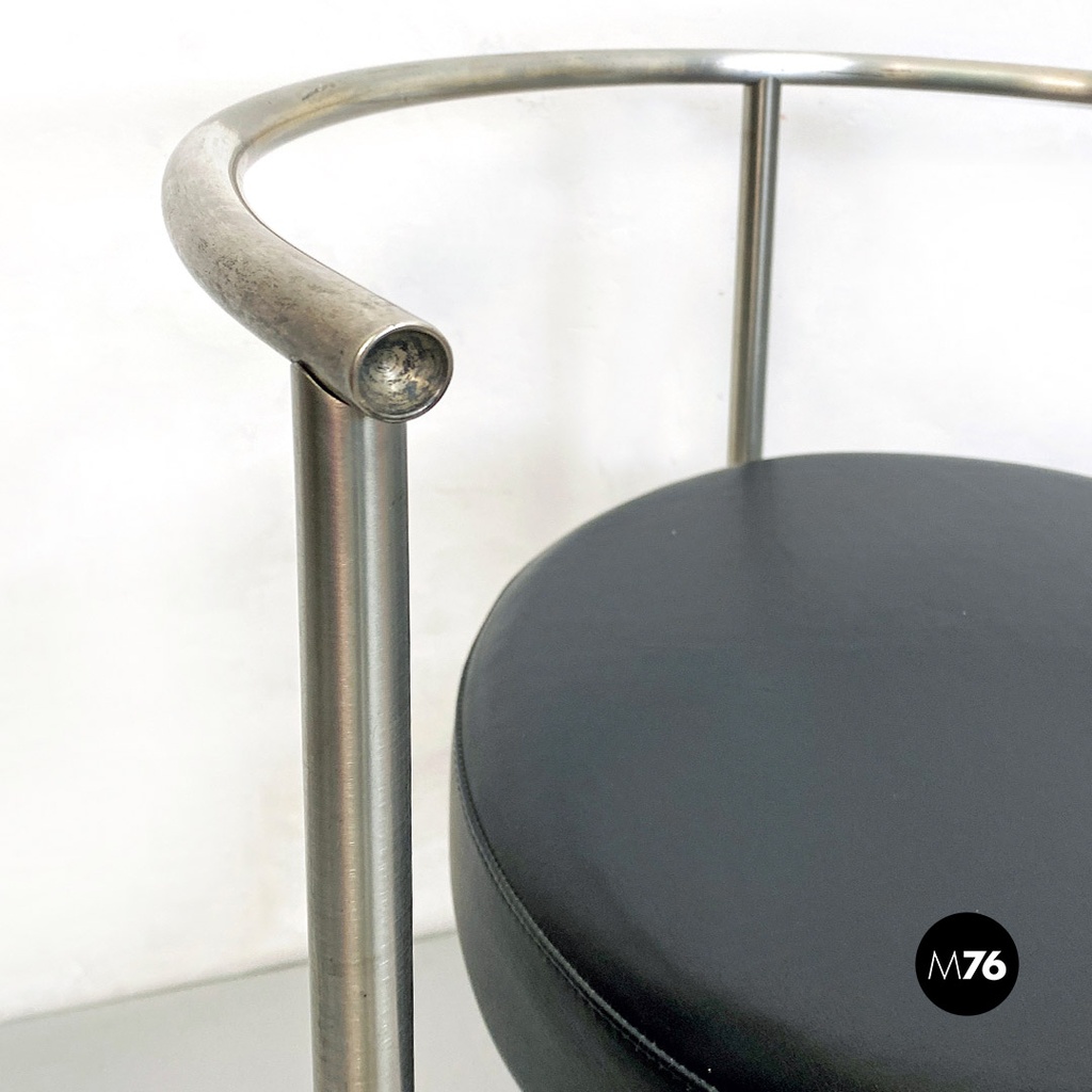 Italian Post Modern Cockpit Shape Leather and Steel Side Chair, 1980s