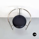 Italian Post Modern Cockpit Shape Leather and Steel Side Chair, 1980s