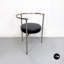 Italian Post Modern Cockpit Shape Leather and Steel Side Chair, 1980s