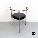 Italian Post Modern Cockpit Shape Leather and Steel Side Chair, 1980s